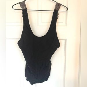 Free People Intimately size S black camisole tank top with long lace straps